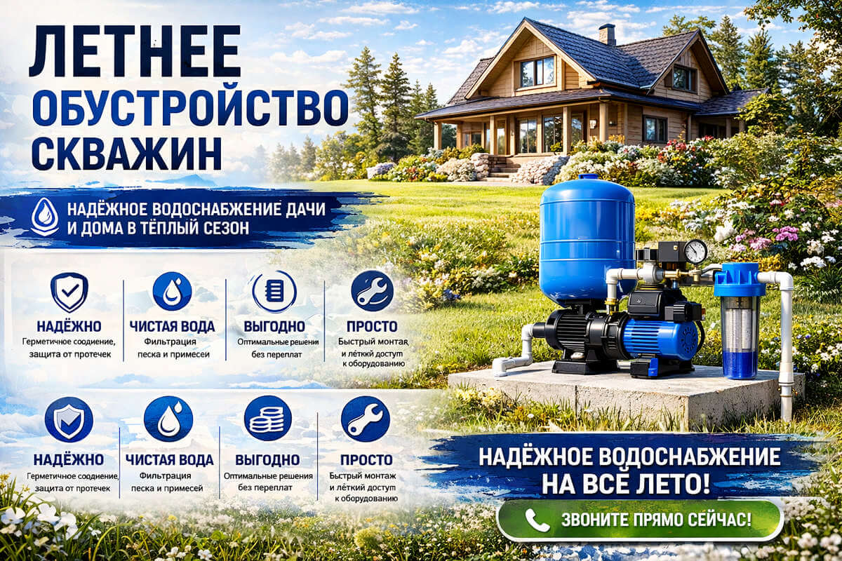 Летнее обустройство скважин на воду через оголовок в Курске и Курской области