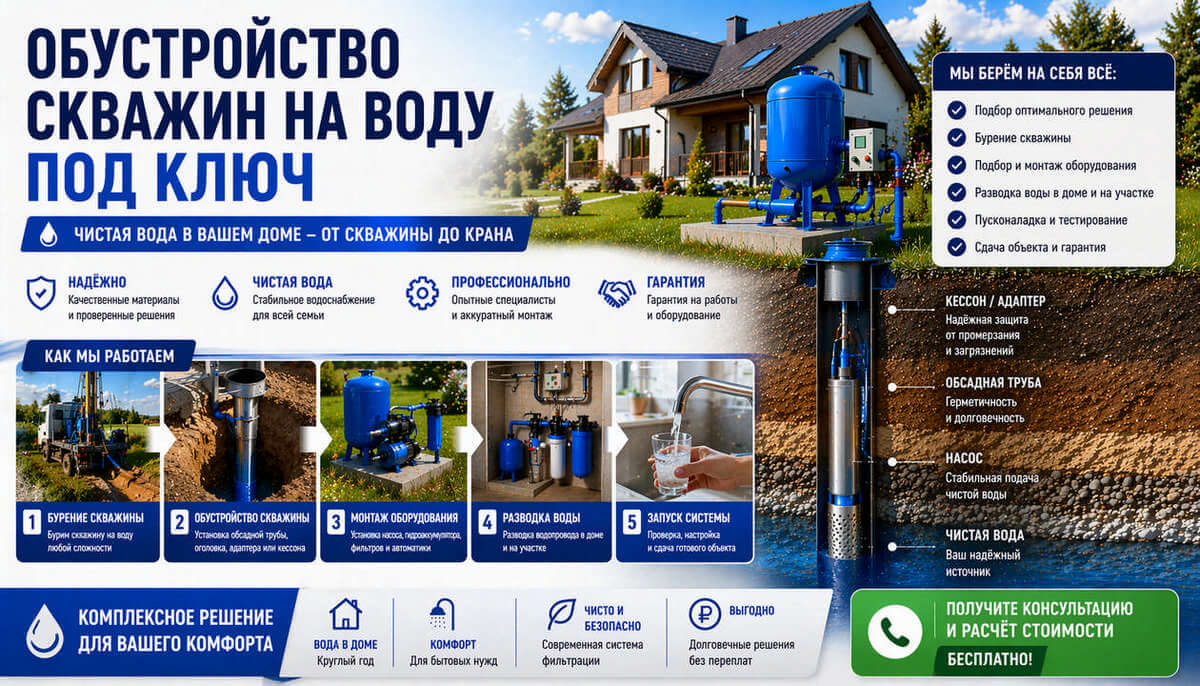Обустройство скважин на воду под ключ в Курске и Курской области