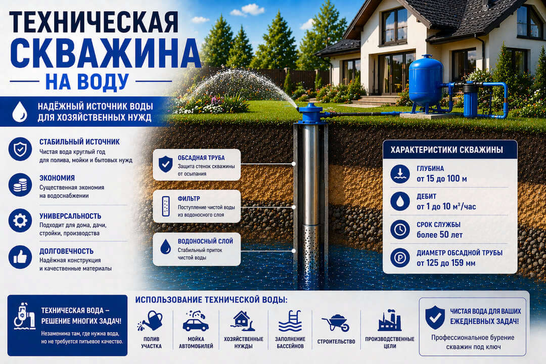 Техническая скважина на воду в Курске и Курской области от компании АкваТехСтрой46